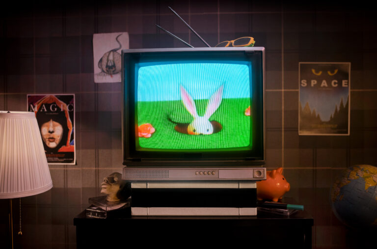 TV with 80s cartoon movie